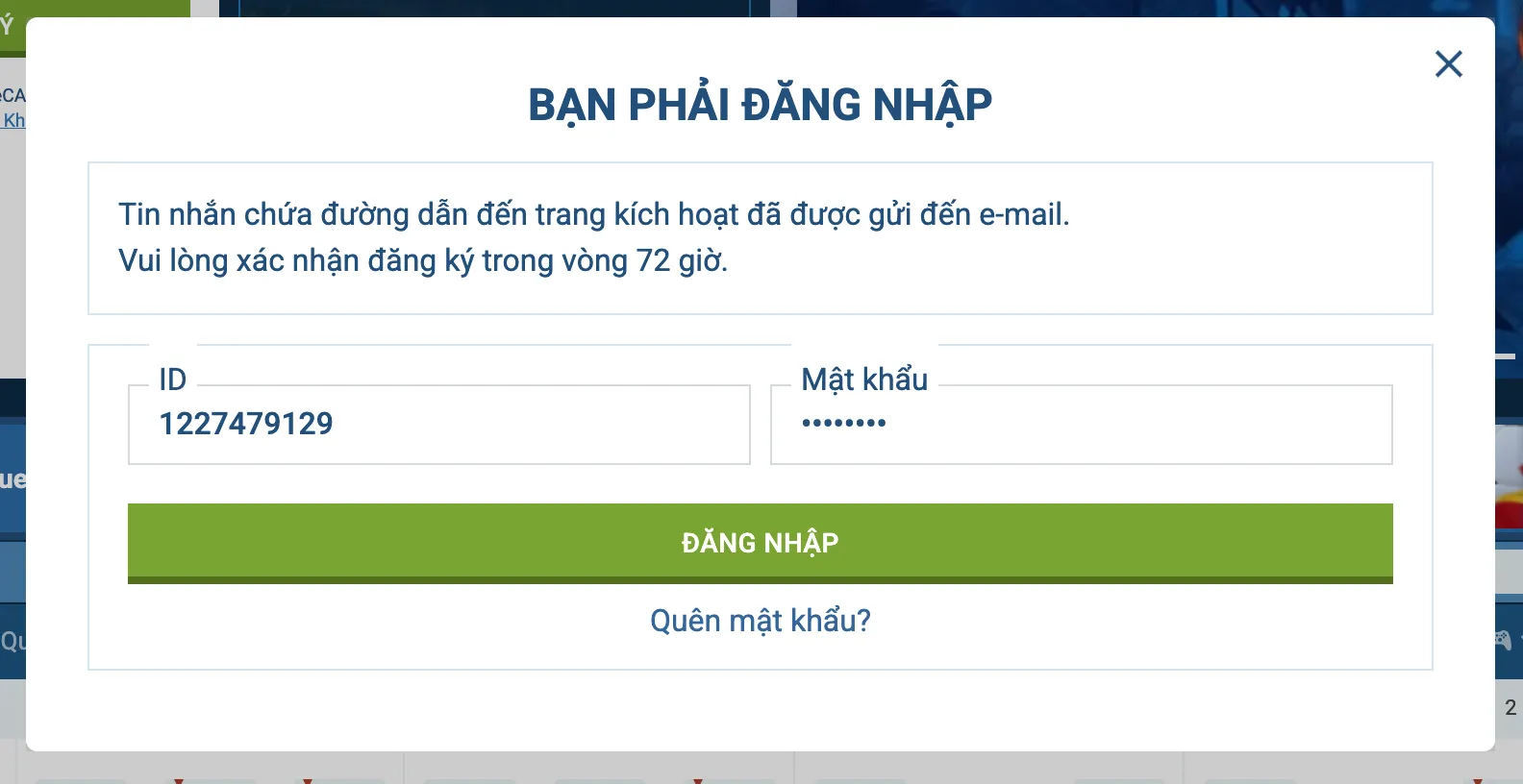 1xBet - Kích hoạt tài khoản qua email trong vòng 72h Thông báo xác minh email sau khi đăng ký 1xBet