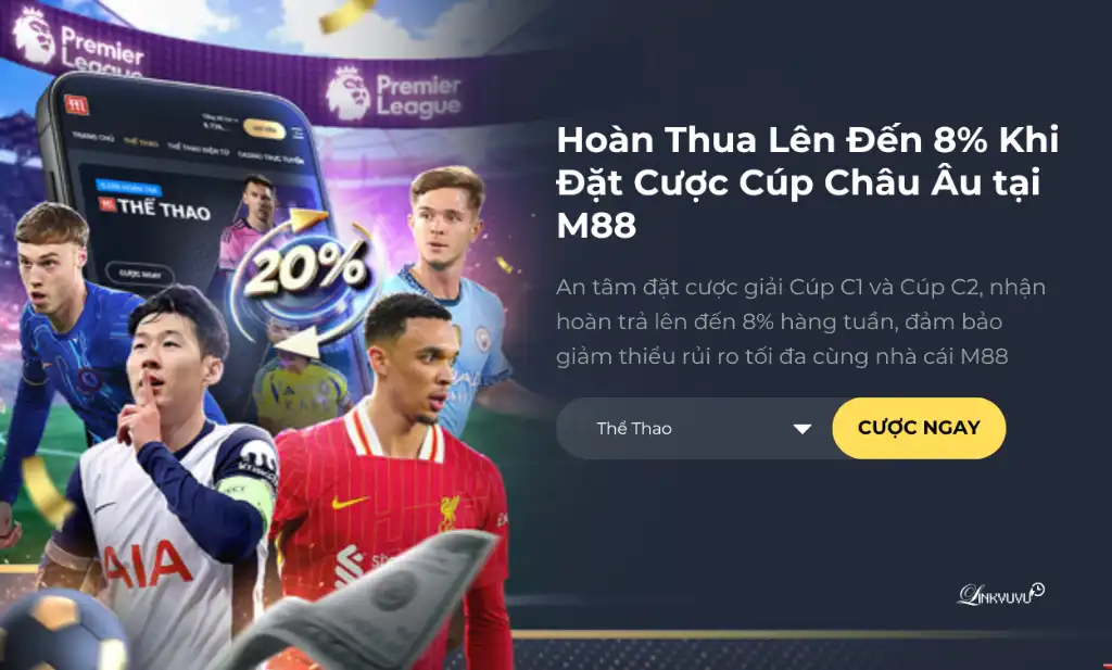 Nhận hoàn thua lên tới 5,000 VND khi cá cược Cúp C1 & Cúp C2 tại M88 mỗi tuần Khuyến mãi hoàn thua Cúp C1 Cúp C2 tại M88