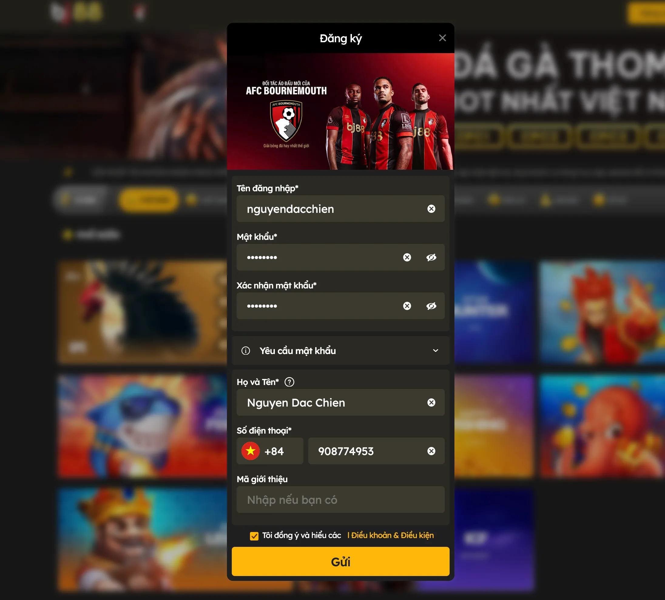 BJ88 - Điền đầy đủ thông tin đăng ký tài khoản Form đăng ký tài khoản tại nhà cái BJ88