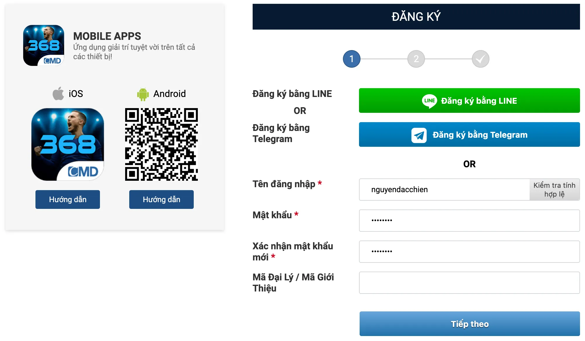 CMD368 - Bước đầu tiên chọn hình thức đăng ký tài khoản