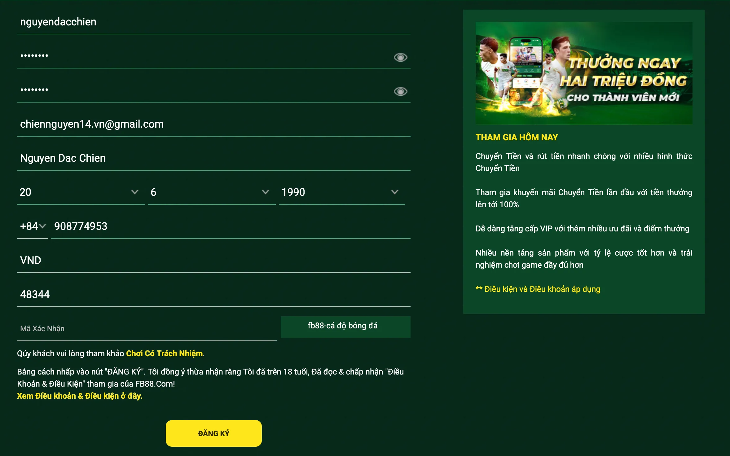 FB88 - Hướng dẫn nhập thông tin đăng ký chi tiết Biểu mẫu đăng ký tài khoản tại nhà cái FB88