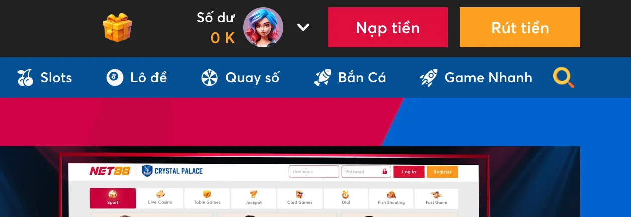 Giao diện thành viên Net88 sau khi đăng ký