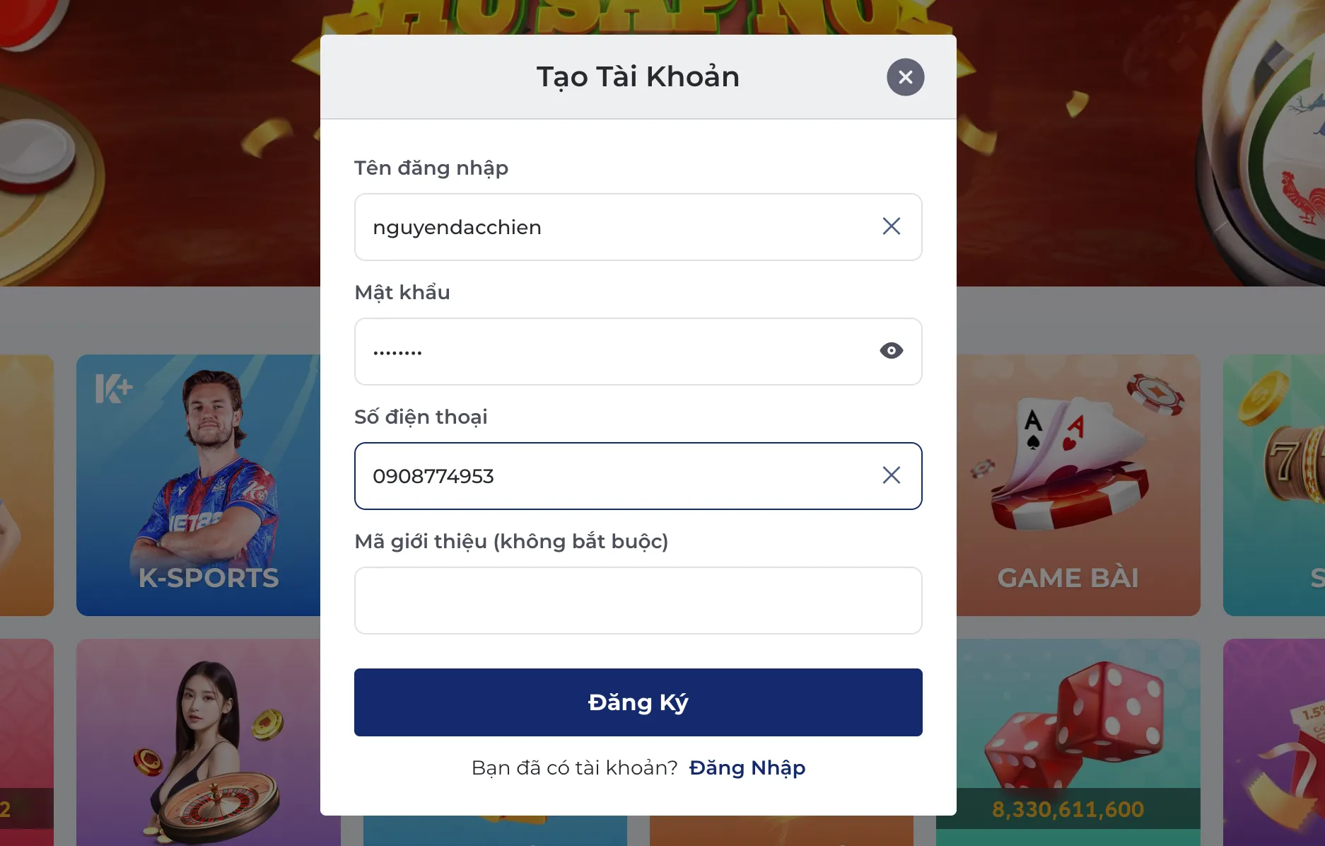 One88 - Hướng dẫn điền thông tin tạo tài khoản Form đăng ký tài khoản tại One88