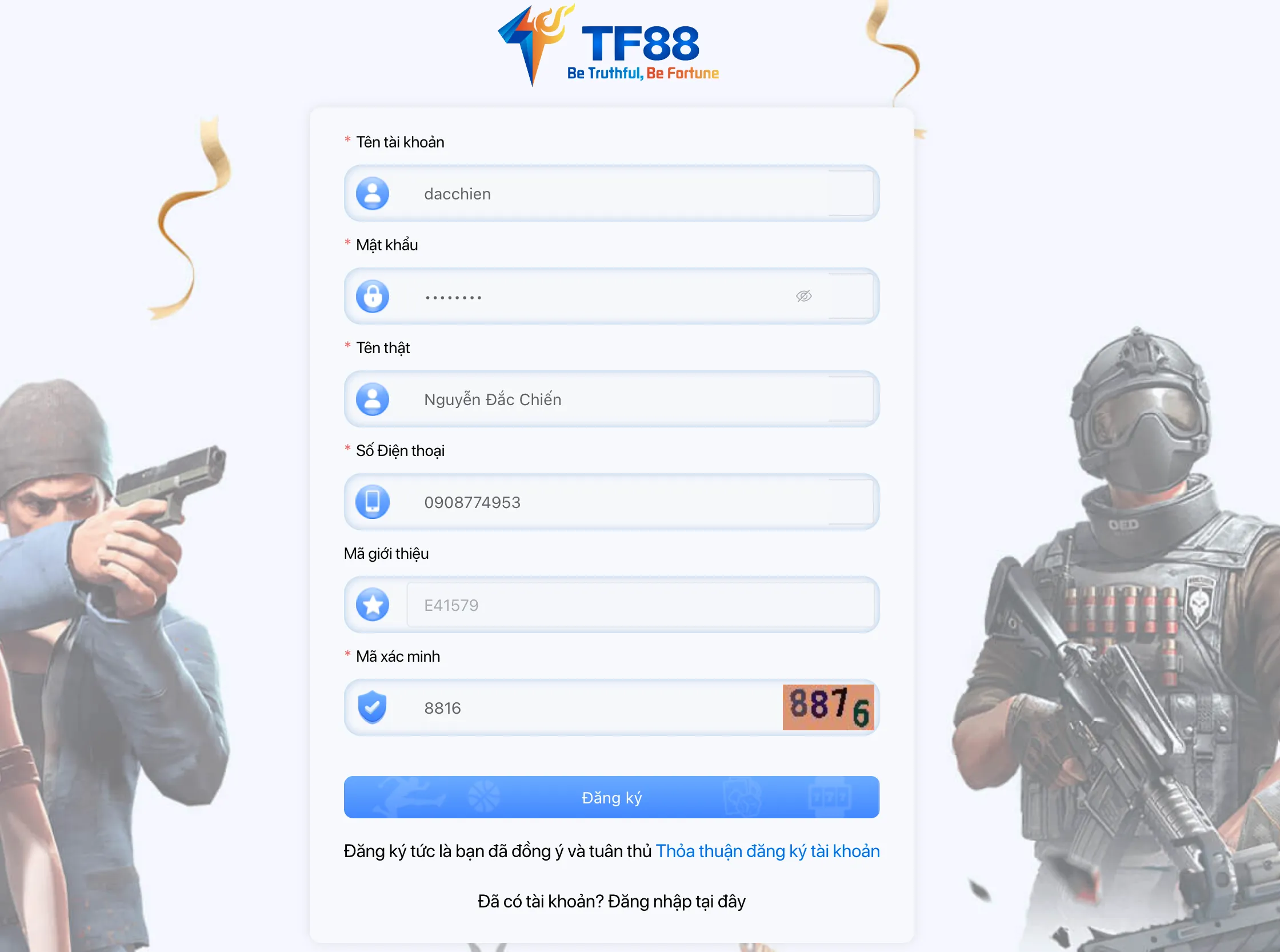 TF88 - Hướng dẫn điền thông tin đăng ký Biểu mẫu đăng ký tài khoản tại nhà cái TF88