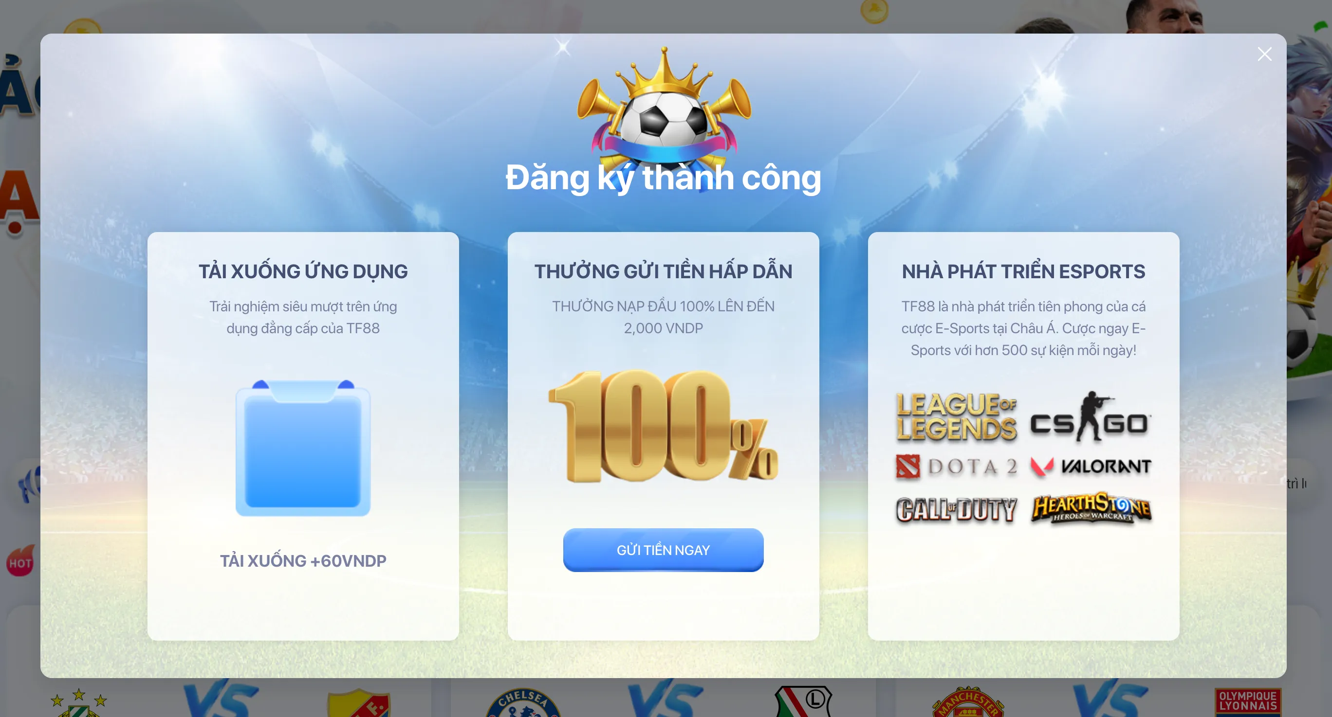 TF88 - Xác nhận thành công, sẵn sàng nhận thưởng và chơi Thông báo đăng ký tài khoản TF88 thành công