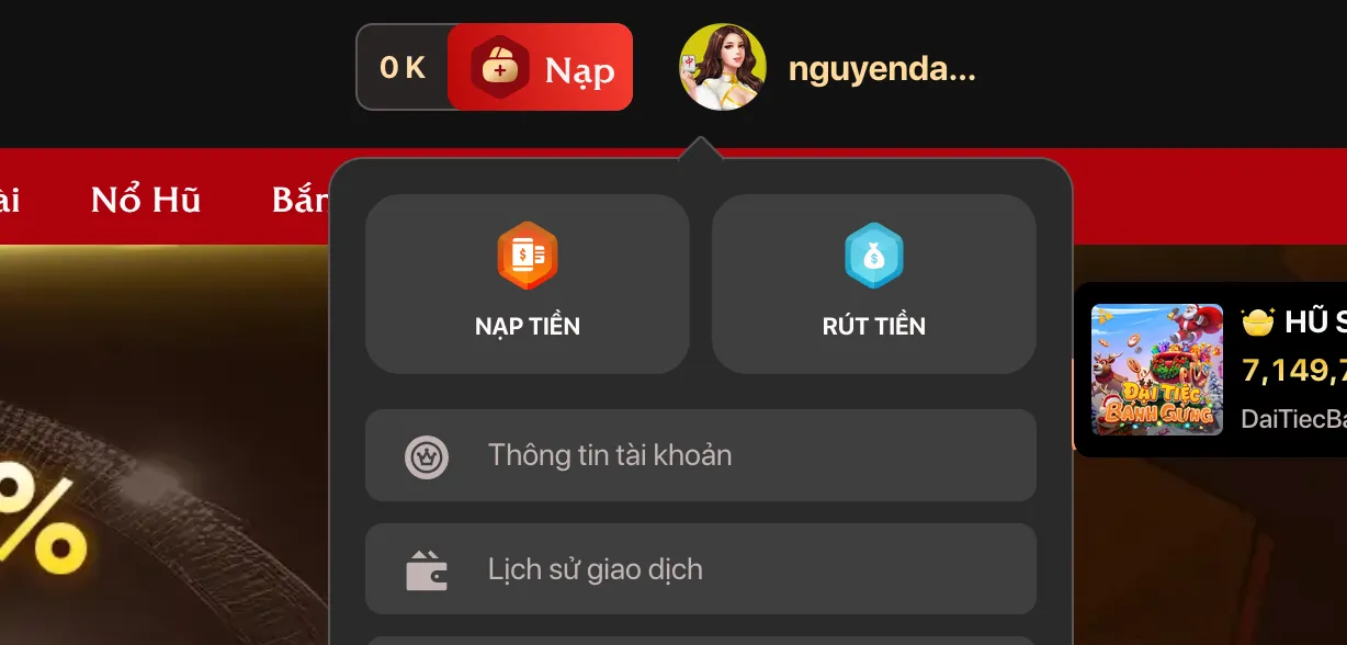 Giao diện tài khoản XO88 sau khi đăng ký thành công